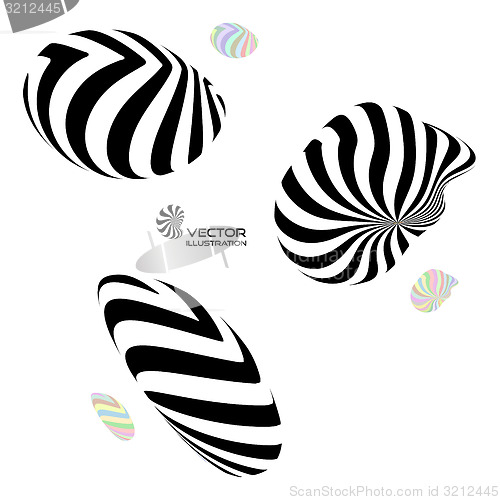 Image of A set of different 3d striped geometric figures. 