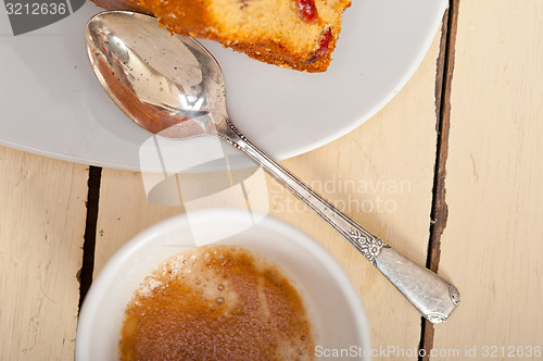Image of plum cake and espresso coffee 