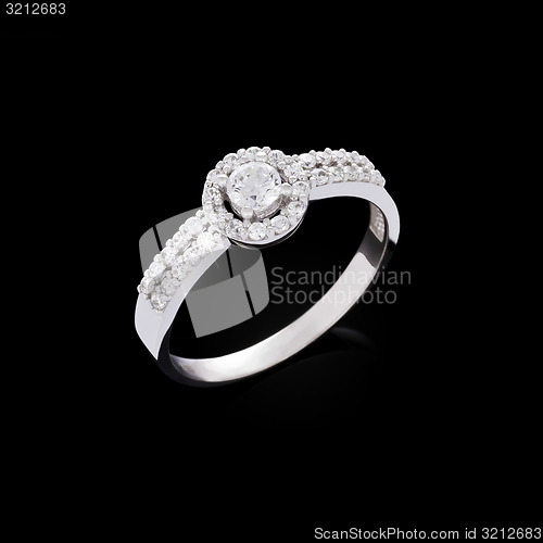 Image of Engagement diamond ring on black background