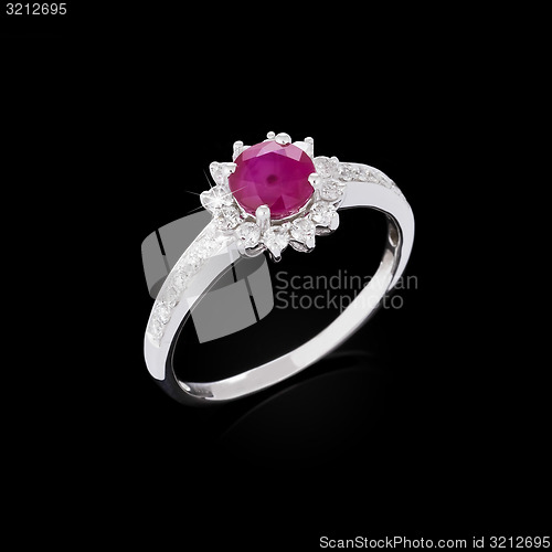 Image of Engagement diamond ring on black background