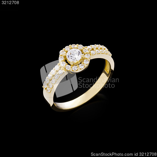 Image of Engagement diamond ring on black background