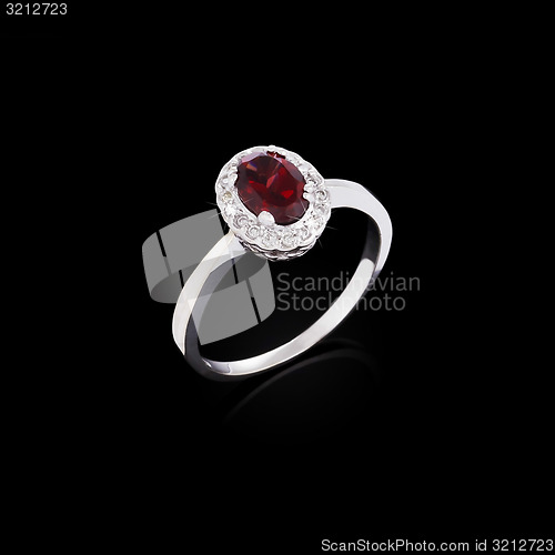 Image of Engagement diamond ring on black background