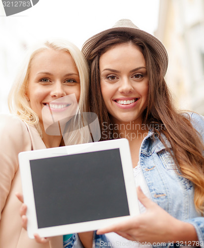 Image of beautiful girls with blank tablet pc screen