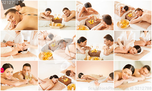 Image of happy family couple in spa salon