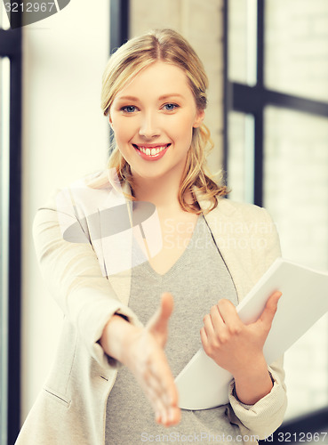 Image of woman with an open hand ready for handshake