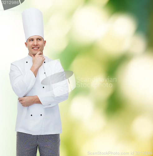 Image of happy male chef cook thinking