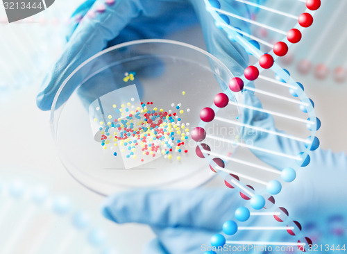 Image of close up of scientist hands holding chemical cure