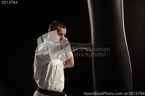 Image of Karate kick in a punching bag