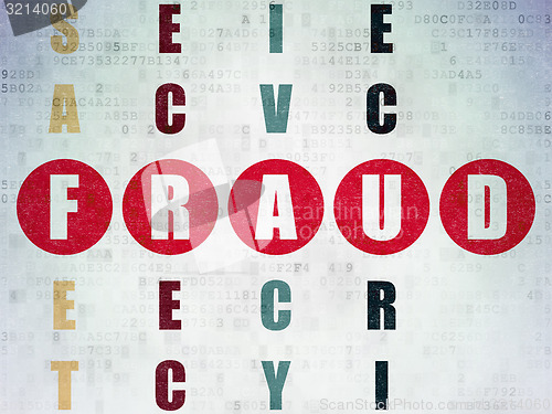 Image of Protection concept: word Fraud in solving Crossword Puzzle