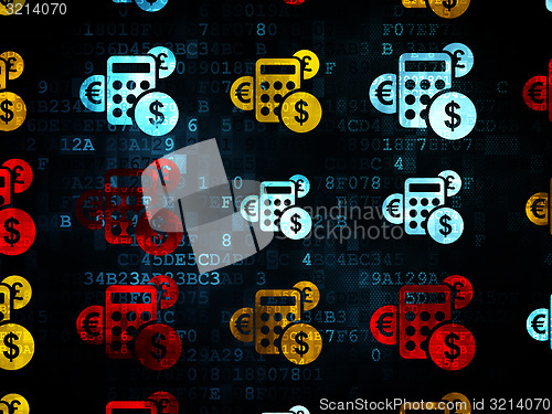 Image of Marketing concept: Calculator icons on Digital background