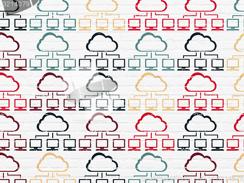 Image of Cloud technology concept: Cloud Network icons on wall background