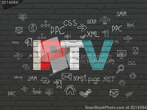 Image of Web design concept: IPTV on wall background