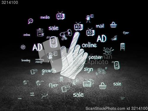 Image of Marketing concept: Mouse Cursor in grunge dark room
