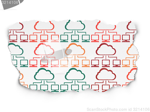 Image of Cloud computing concept: Cloud Network icons on Torn Paper background