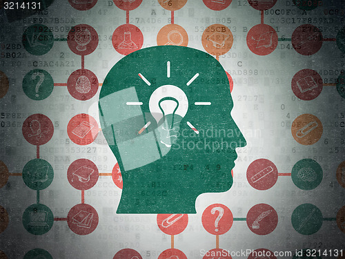 Image of Education concept: Head With Light Bulb on Digital Paper background