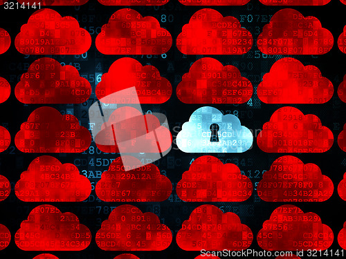 Image of Cloud computing concept: cloud with keyhole icon on Digital background