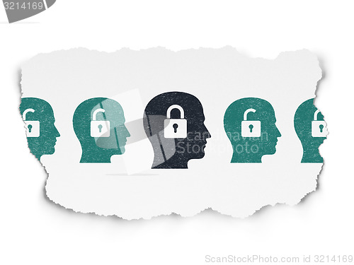 Image of Finance concept: head with padlock icon on Torn Paper background