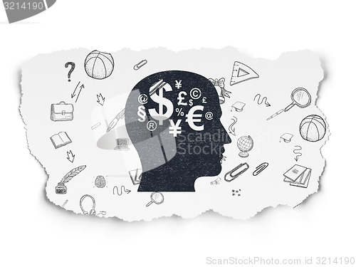 Image of Education concept: Head With Finance Symbol on Torn Paper background