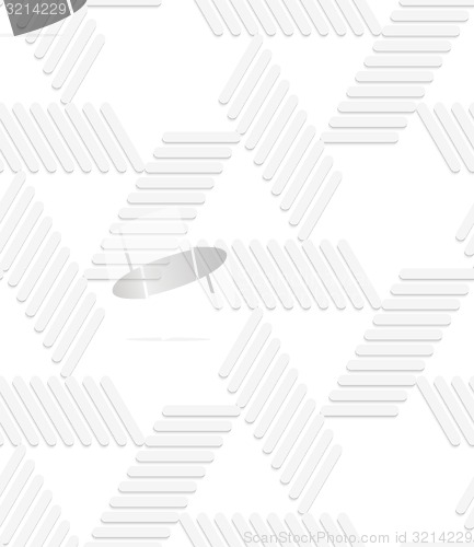 Image of 3D white striped blocks forming triangles