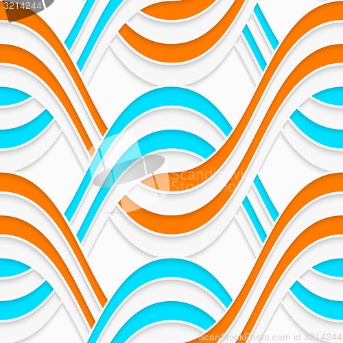 Image of White embossed interlocking waves with blue and orange