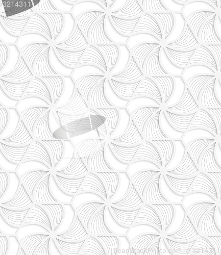 Image of 3D white hexagonal grid with wavy stripes