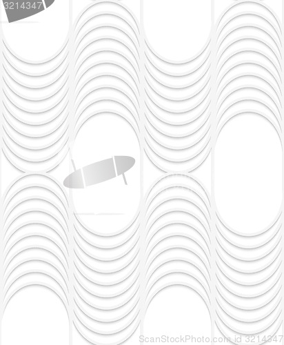 Image of 3D white striped waves with vertical grid