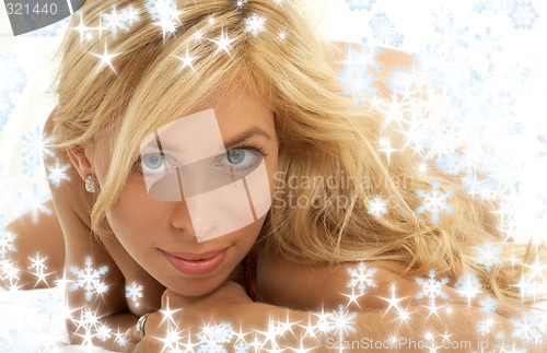 Image of lovely blond with snowflakes