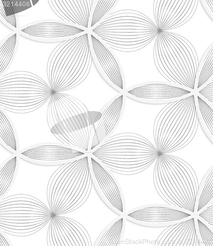 Image of 3D white circle grid and striped flowers