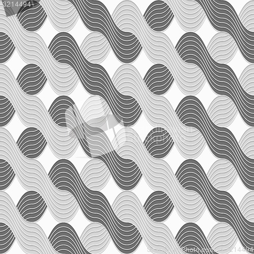 Image of 3D shades of gray interlocking striped waves