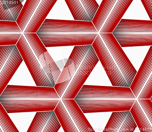 Image of 3D colored red triangular striped grid