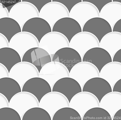 Image of 3D white and gray overlapping half circles in rows