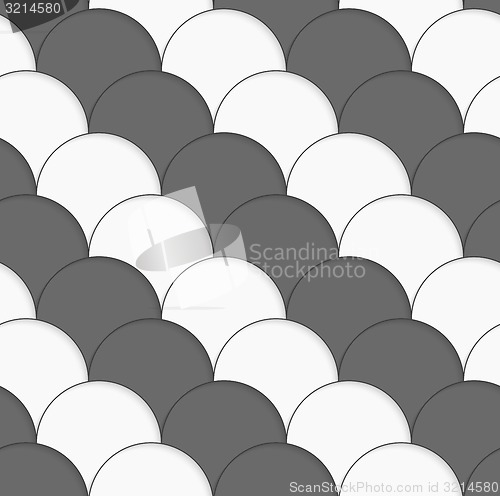 Image of 3D white and gray overlapping half circles