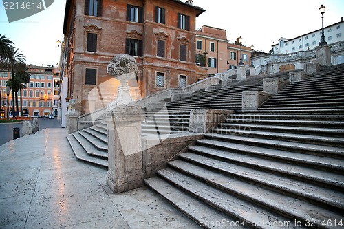 Image of  Spanish square with Spanish Steps  in Rome Italy 