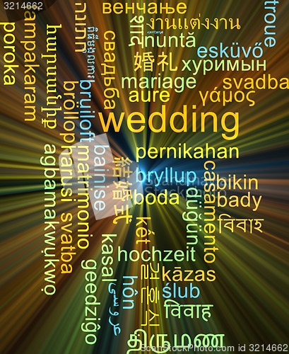 Image of Wedding multilanguage wordcloud background concept glowing