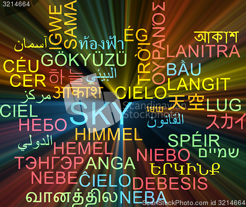 Image of Sky multilanguage wordcloud background concept glowing