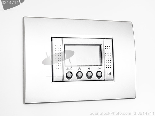 Image of Digital empty Thermostat on white background