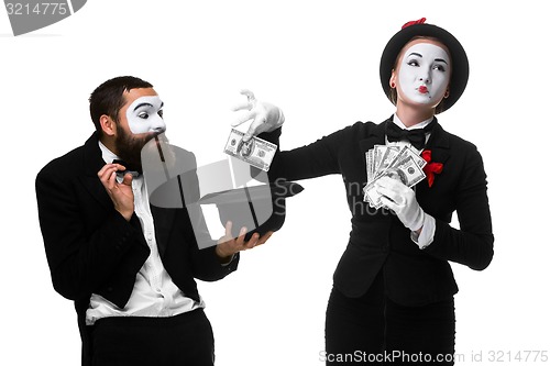 Image of memes as businesswoman and businessman counting money