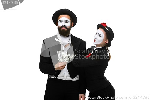 Image of memes as businesswoman and businessman counting money