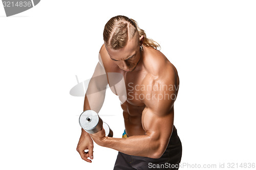 Image of Attractive male body builder on white background