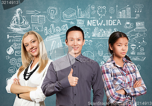 Image of Asian team and businesswoman with crossed hands