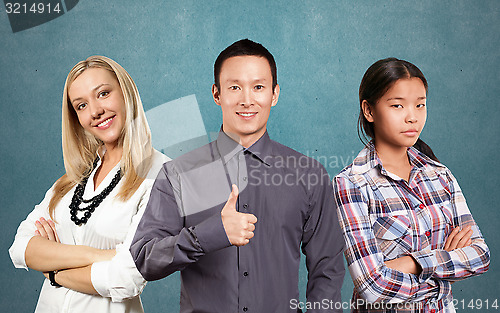 Image of Asian team and businesswoman with crossed hands