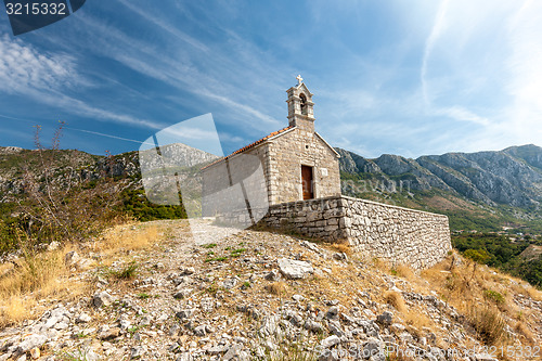 Image of medieval Chapel in mountains. Montenegro