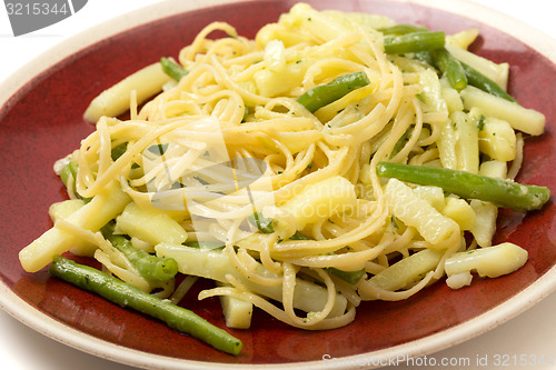 Image of Pasta with pesto potatoes and beans