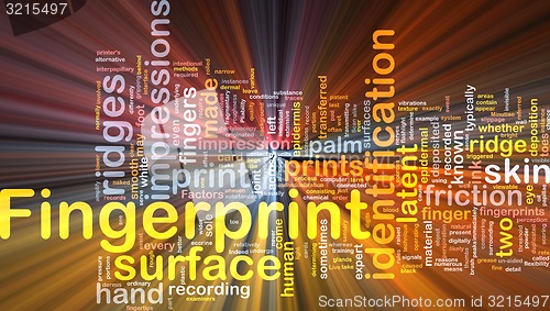 Image of Fingerprint privacy background concept wordcloud glowing