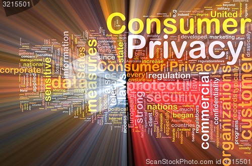 Image of Consumer privacy background concept wordcloud glowing