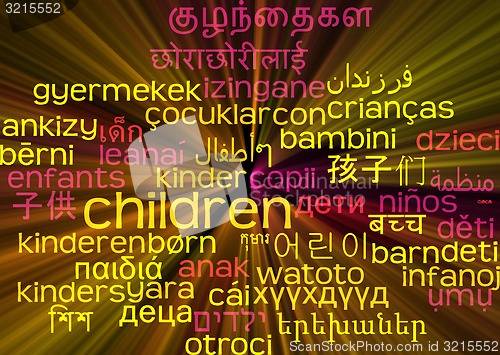 Image of Children multilanguage wordcloud background concept glowing