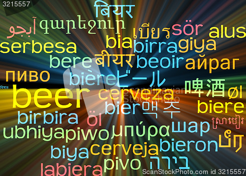 Image of Beer multilanguage wordcloud background concept glowing