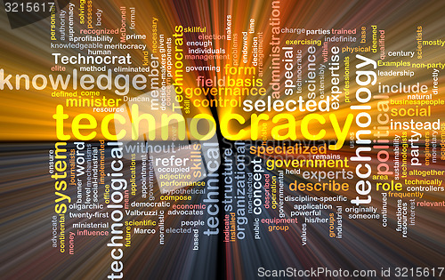 Image of Technocracy  background wordcloud concept illustration glowing