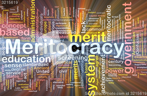 Image of Meritocracy background wordcloud concept illustration glowing