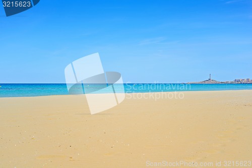 Image of Sandy beach and blue sea and sky